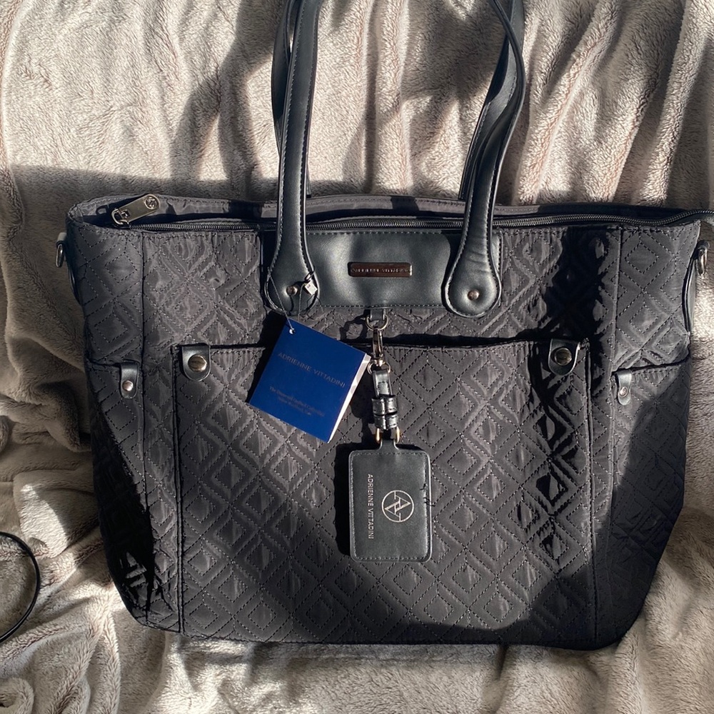 Adrienne Vittadini Quilted Nylon Quilted Work tote grayish black